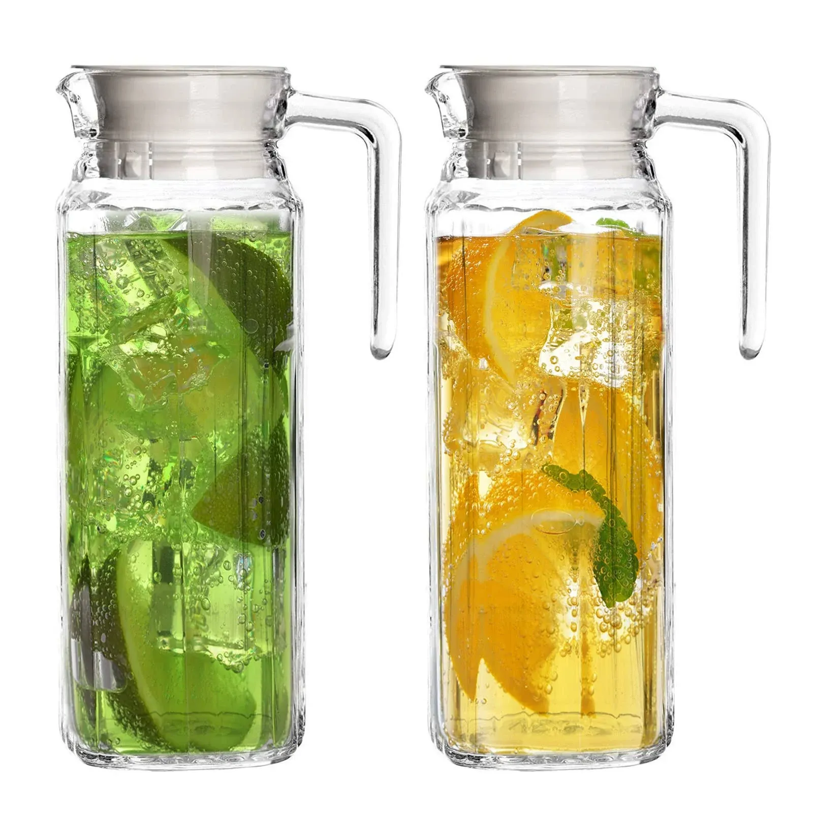 Glass Pitcher with Lid – Set of 2 Glass Water Pitcher 55Oz – Clear Cold Brew ...