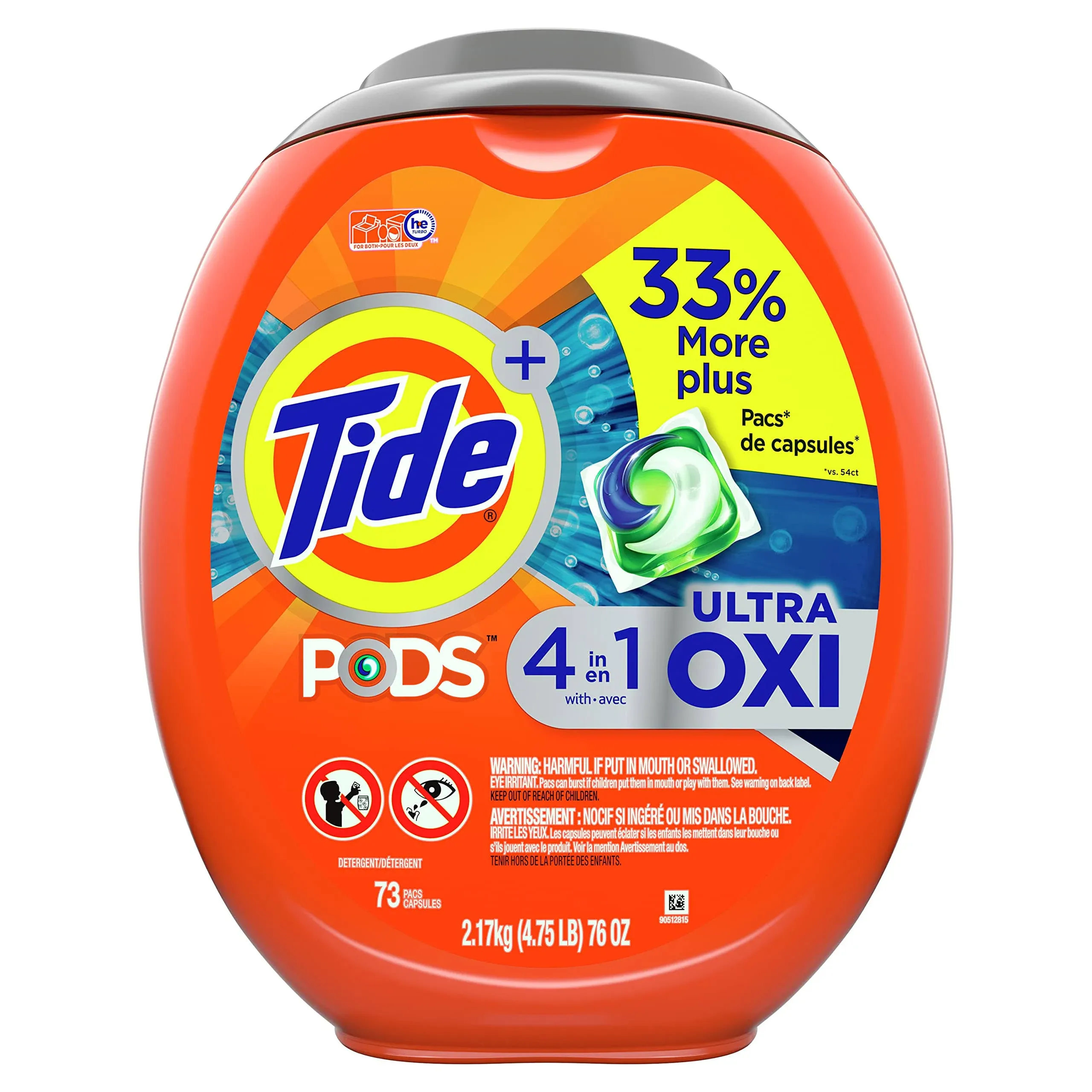 Tide + Pods Detergent, 4 in 1, Ultra Oxi, Pacs - 73 pacs, 2.17 kg