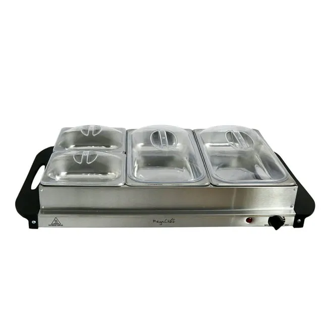 MegaChef 4 Section Buffet Warmer Server - Professional Hot Plate Food Warmer Station, Easy Clean Stainless Steel, Portable & Great for Parties Holiday & Events