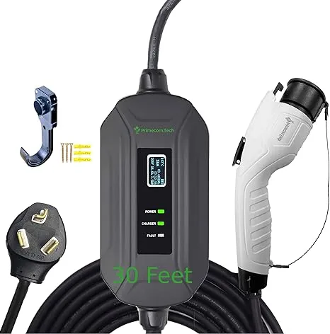 PRIMECOM Level 2 EV Charger 220/240V, 16A, 30ft & 50ft, Portable EVSE Electric Vehicle Charging Cable Compatible with Bolt Volt Leaf BMW i3 Fiat 500e Clarity NIRO Prius (10-30P, 30 Feet)