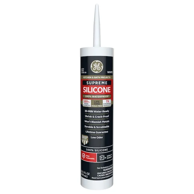 GE Supreme Silicone Caulk for Kitchen & Bathroom - 100% Waterproof Silicone Sealant, 7X Stronger Adhesion, Shrink & Crack Proof - 10 oz Cartridge, Clear, Pack of 1