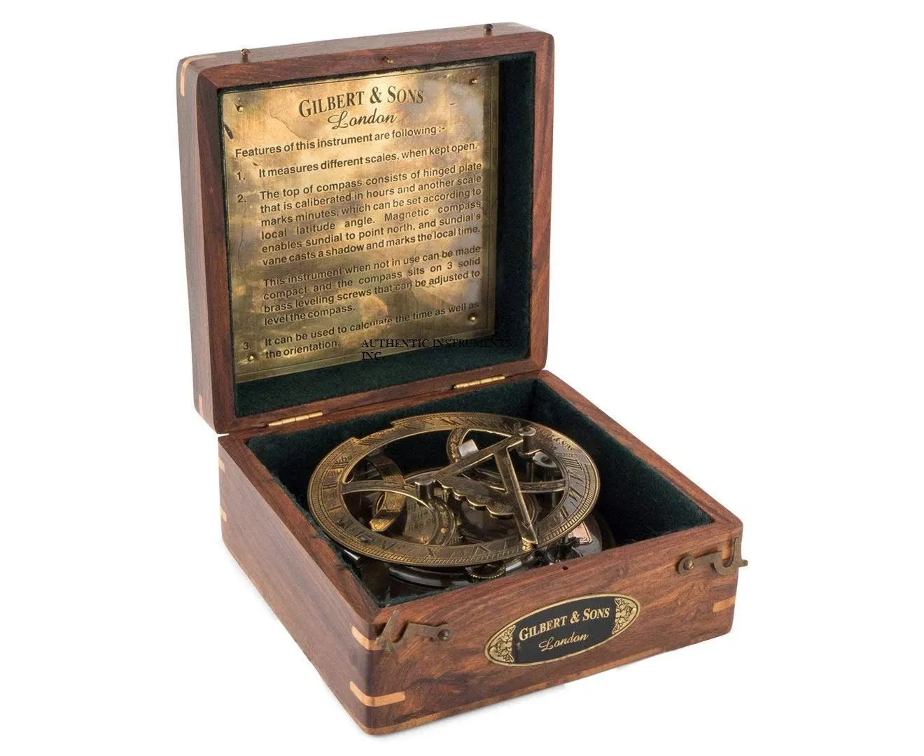 Top Grade 5 Inch Perfectly Calibrated Large Sundial Compass with Wooden Box. Vintage Marine Sundial Compass Clock in Box Gift Sun Clock Ship Replica Watch