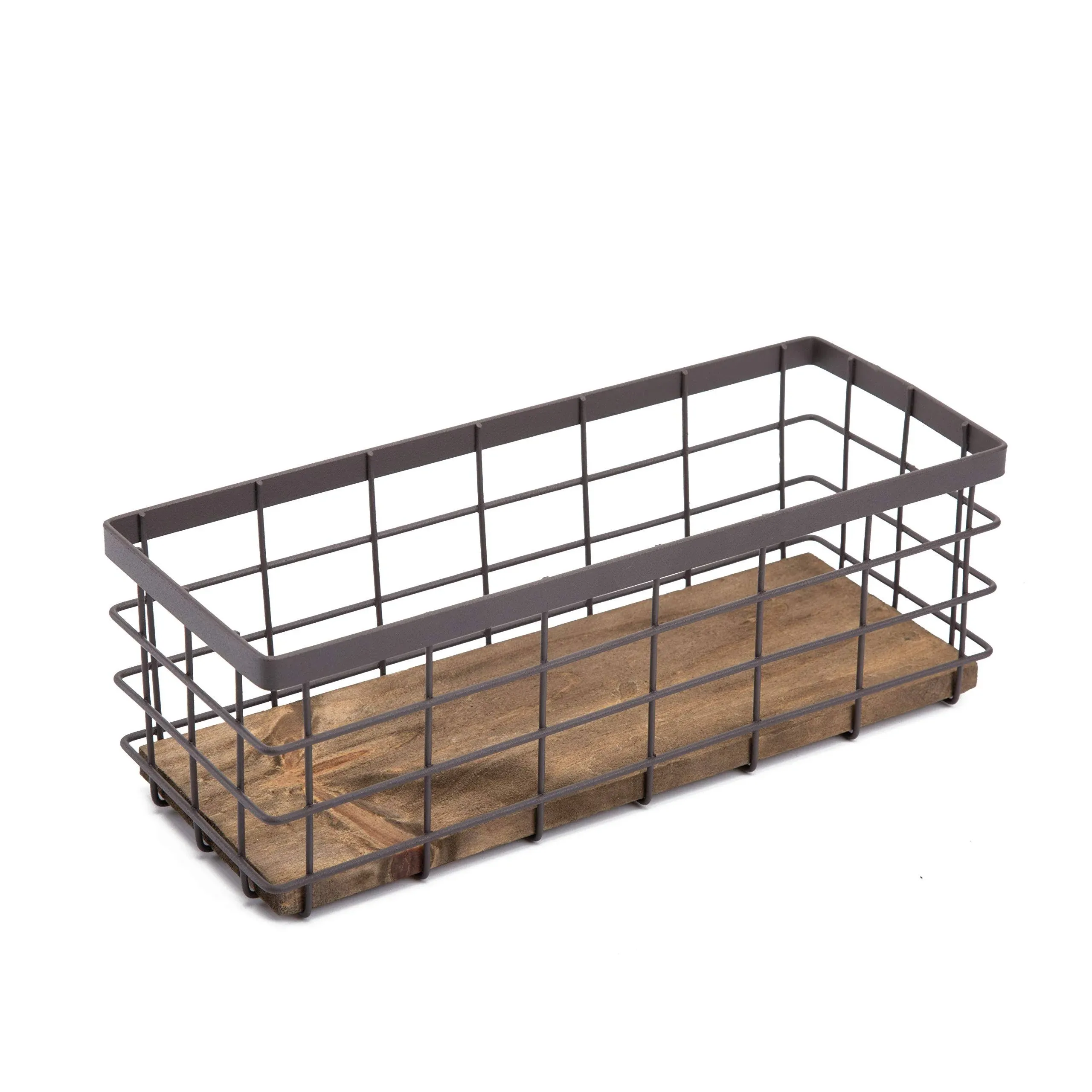 TIEYIPIN Small Metal Wire Storage Basket, Detachable Wood Base Storage Organizer Bin Basket for Kitchen Cabinets, Bathroom, Pantry, Garage, Laundry