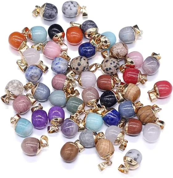 8pcs Natural Stone PendantsBean Shape Charms Natural Semi-Precious Stone Pend...