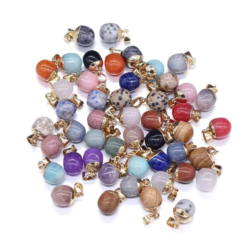 8pcs Natural Stone PendantsBean Shape Charms Natural Semi-Precious Stone Pend...