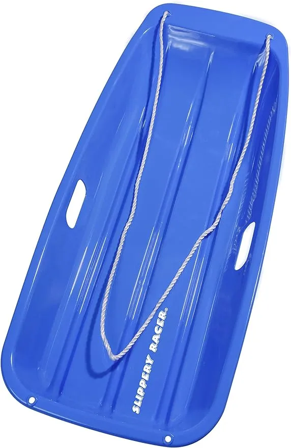 Slippery Racer Downhill Sprinter Flexible Kids Toddler Plastic Cold-Resistant Toboggan Snow Sled with Pull Rope and Handles, Blue