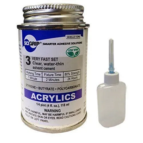 Weld-On 3 Acrylic Plastic Cement, Weld-On Applicator Bottle with Needle, 4 oz