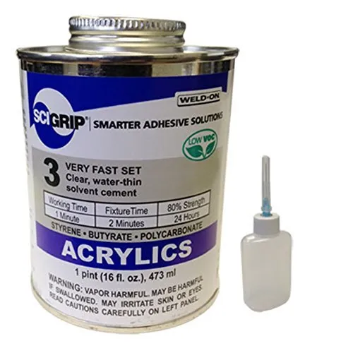 IPS Weld-On 3 Acrylic Plastic Cement, 1 Pint and Weld-On Applicator Bottle with Needle, Clear (1)