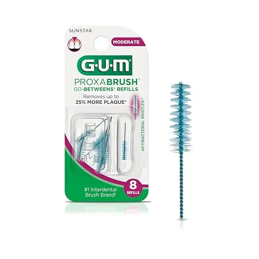 GUM Proxabrush Go-Betweens Refills - Moderate - Compatible with all GUM Permanent Handles - Reusable Interdental Brushes - Soft Bristled Dental Picks, 48 count