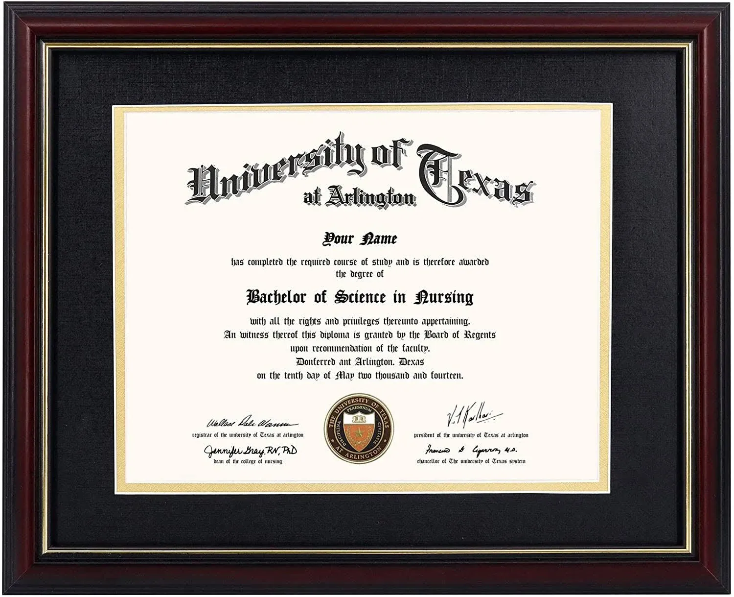 GraduationMall 8.5x11 Diploma Frame with Black over Gold Mat or Display 11x14 Certificate without Mat,Solid Wood & UV Protection Acrylic,Cherry Finish with Gold Trim