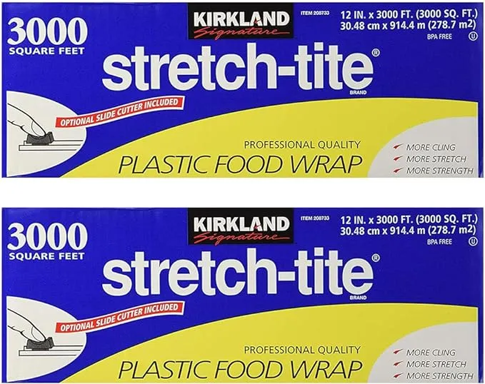 (2 Pack) Stretch-Tite Plastic Food Wrap (6000 SQ. FT, 12" x 3000 SQ. FT Each)