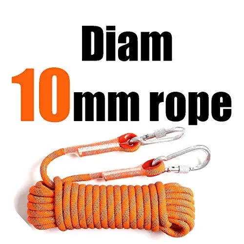 GINEE Outdoor 10mm Static Rock Climbing Rope 50ft Orange Safety Ropes Rescue ...