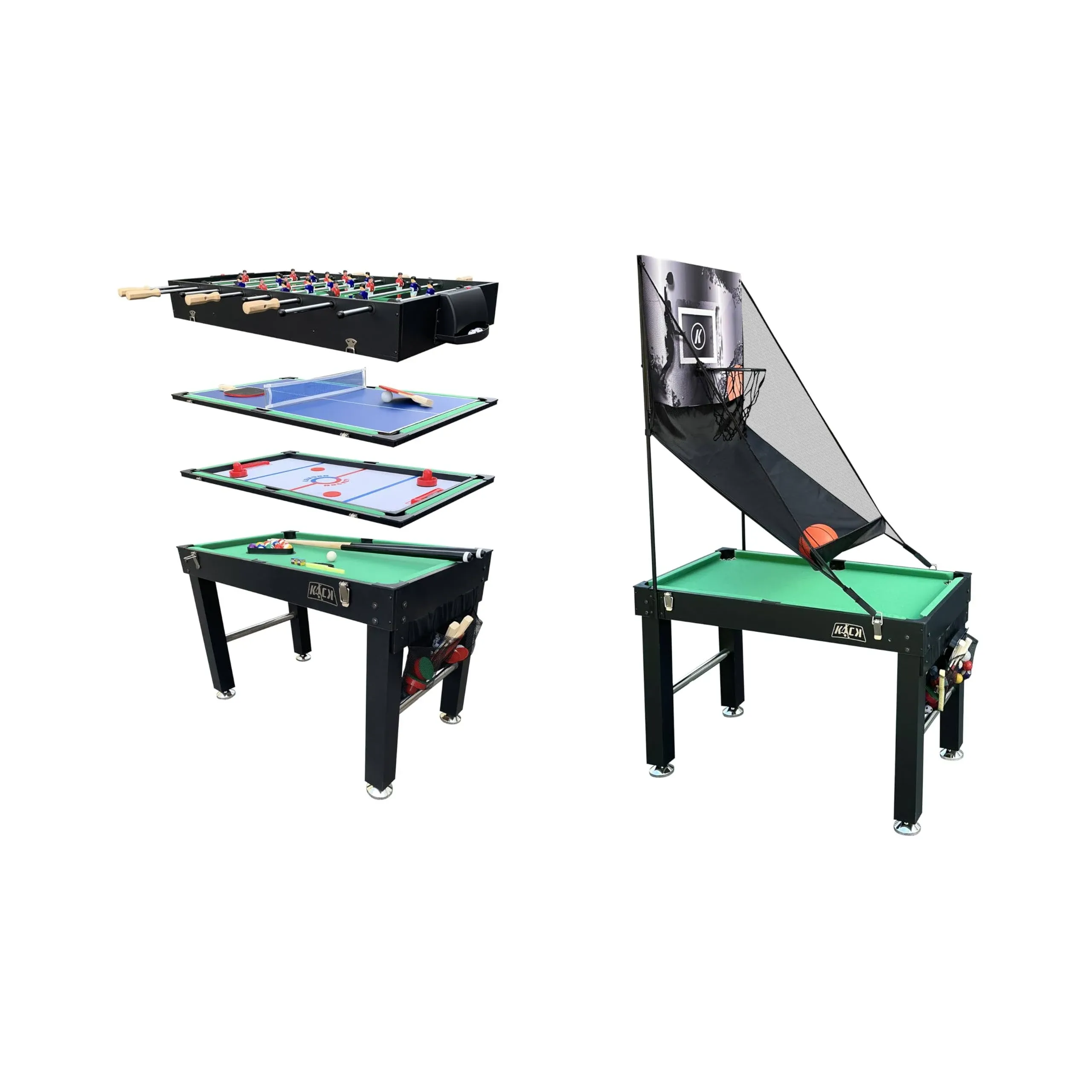 KICK Minotaur 48" 5-in-1 Multi-Game Table (Black) - Combo Game Table Set - Foosball, Glide Hockey, Billiards/Pool, Table Tennis, and Basketball for Home, Game Room, Friends and Family!