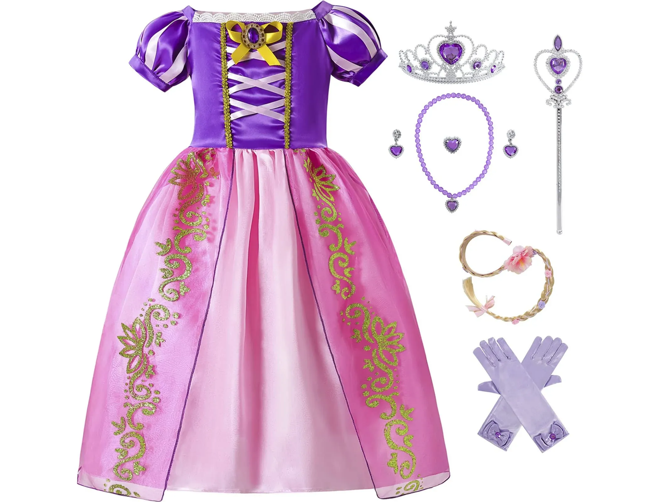 Aoiviss Girls Rapunzel Costume Princess Dress Up Clothes for Birthday Halloween ...