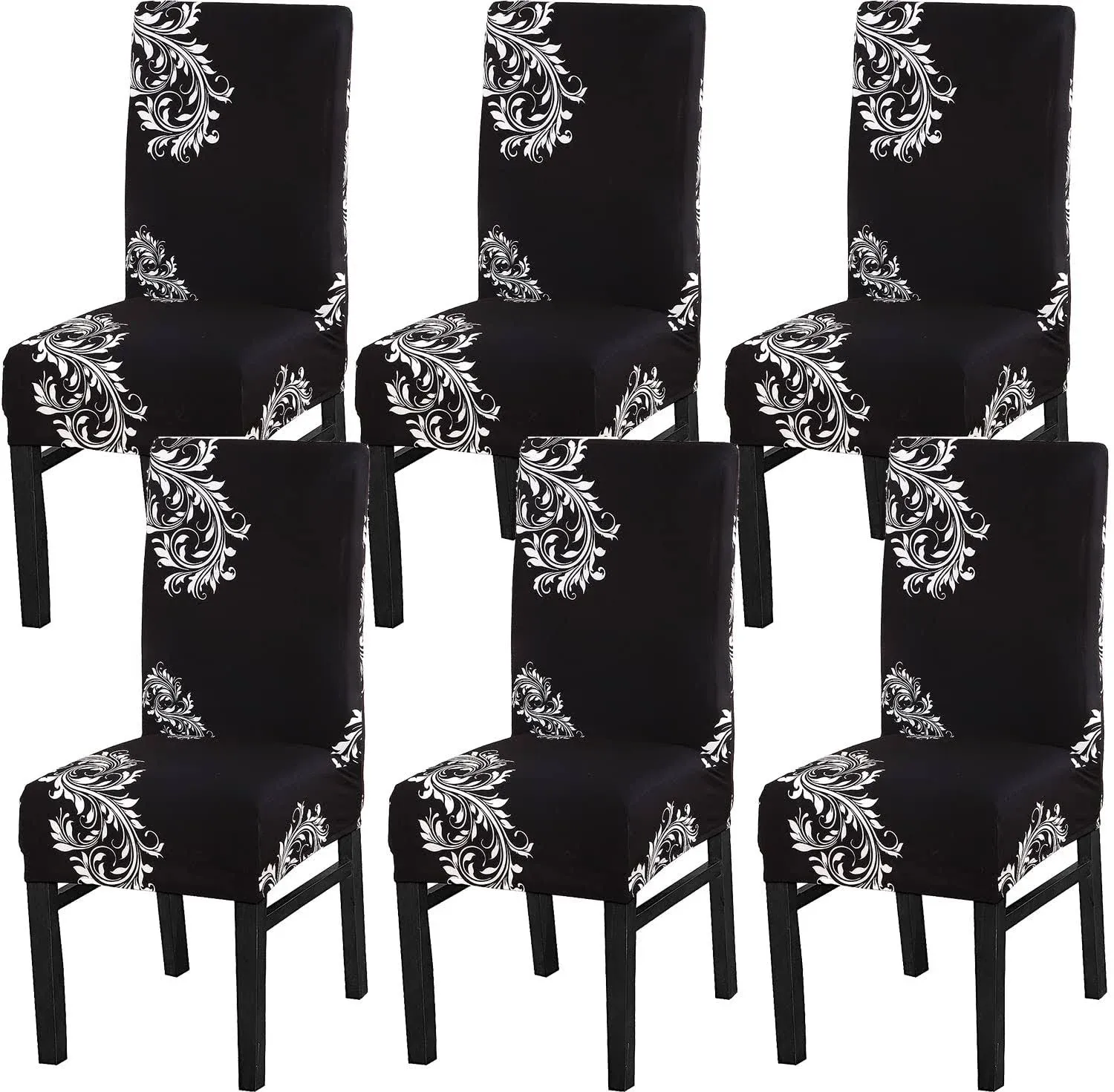 Yiaizhuo Chair Covers for Dining Room Set of 6 Pack Slipcovers High Back Chairs Cover Stretch Slipcover Black Wing