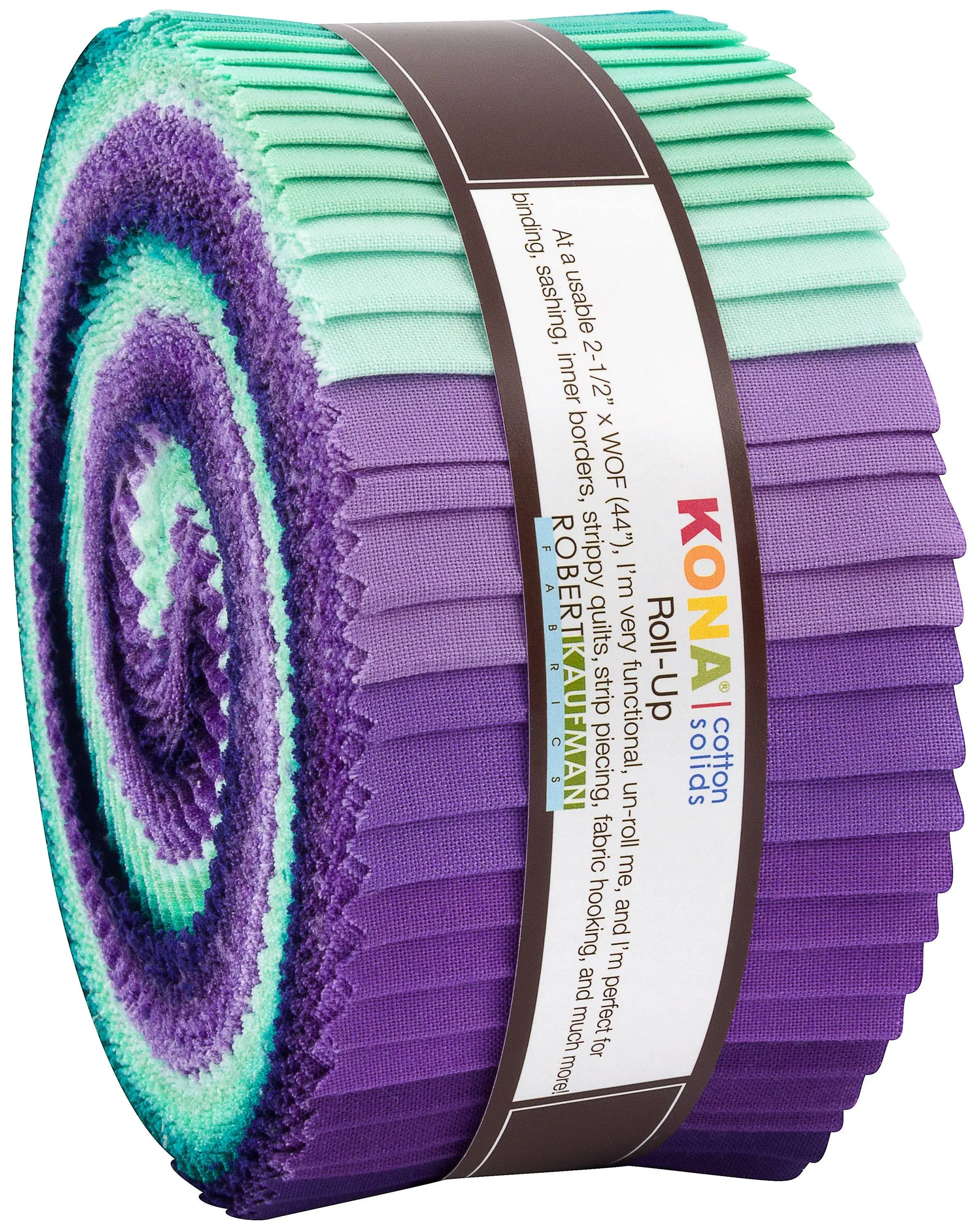 Roll-Ups Kona® Cotton Solids Aurora Palette Purples Greens Teals Aquas 2.5&quot; Fabric Strips Jelly Roll Quilter&#39;s Precuts Bundle M538.05