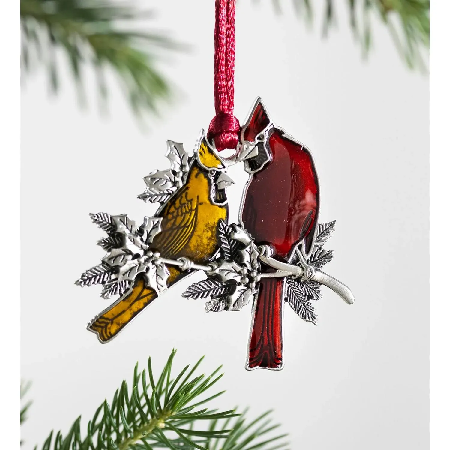 Plow & Hearth Red & Yellow Cardinals Pewter Ornament One-Size