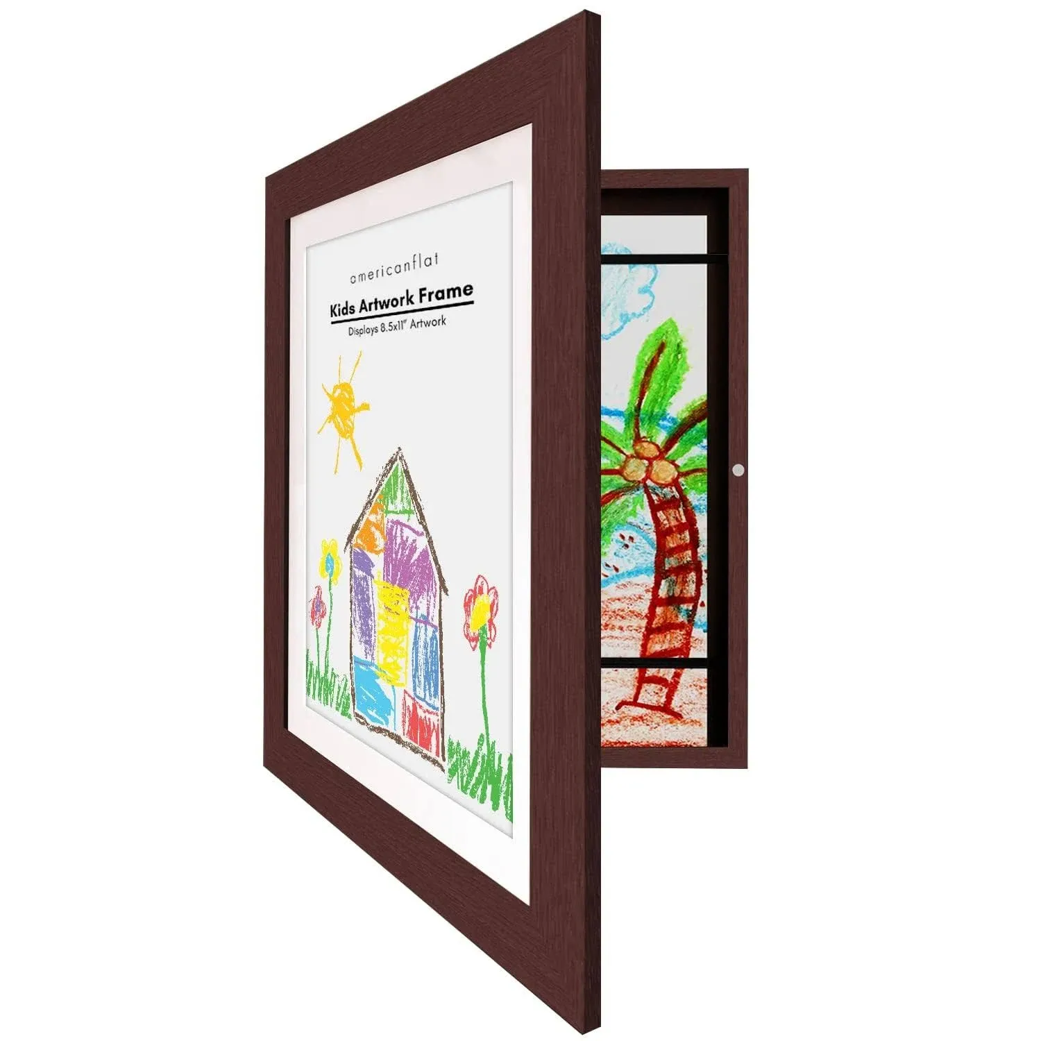 Americanflat Front Loading Kids Art Frame in Mahogany - 8.5x11 Picture Frame with Mat and 10x12.5 Without Mat - Kids Artwork Frames Changeable Display - Frames for Kids Artwork Holds 100 PiecesAmericanflat Front Loading Kids Art Frame in Mahogany…