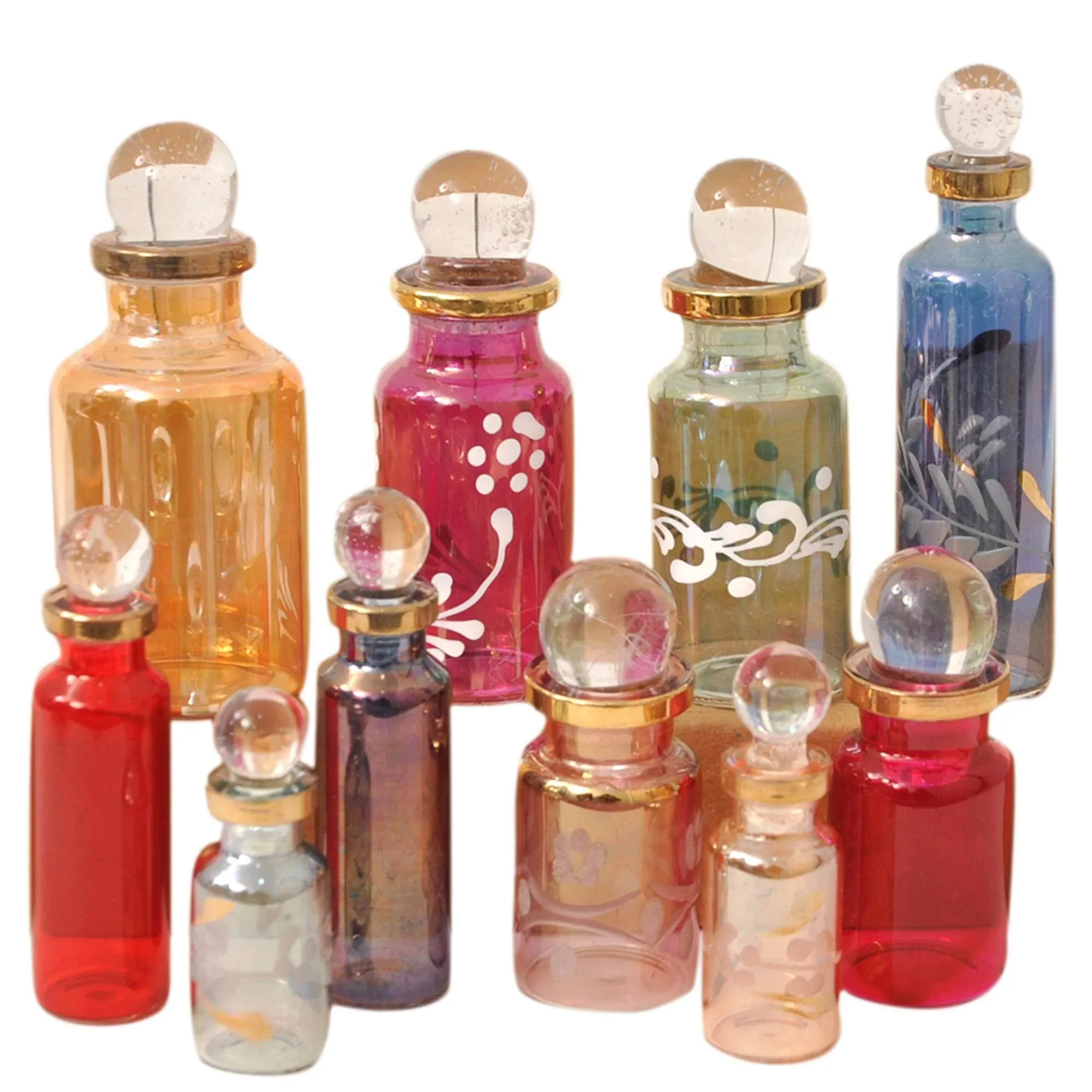 CraftsOfEgypt Genie Blown Empty Glass Mini Bottles for Perfume, Essential Oils or Potion - Set of 30 Decorative Small Vials, Each 2" High (5cm), Assorted Colors