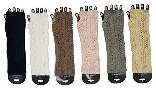 6 Pairs Long Fingerless Gloves, Cable Knit Arm Warmer Sleeve Premium Long Thermal