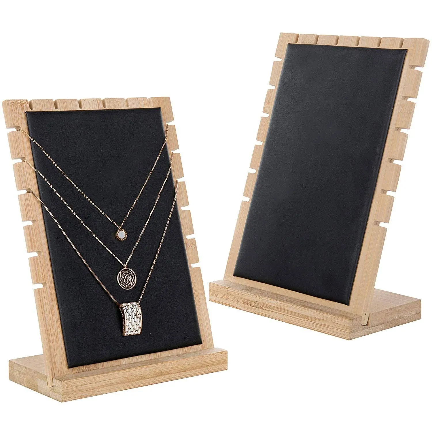 MyGift Modern Bamboo Necklace Jewelry Tabletop Display Boards