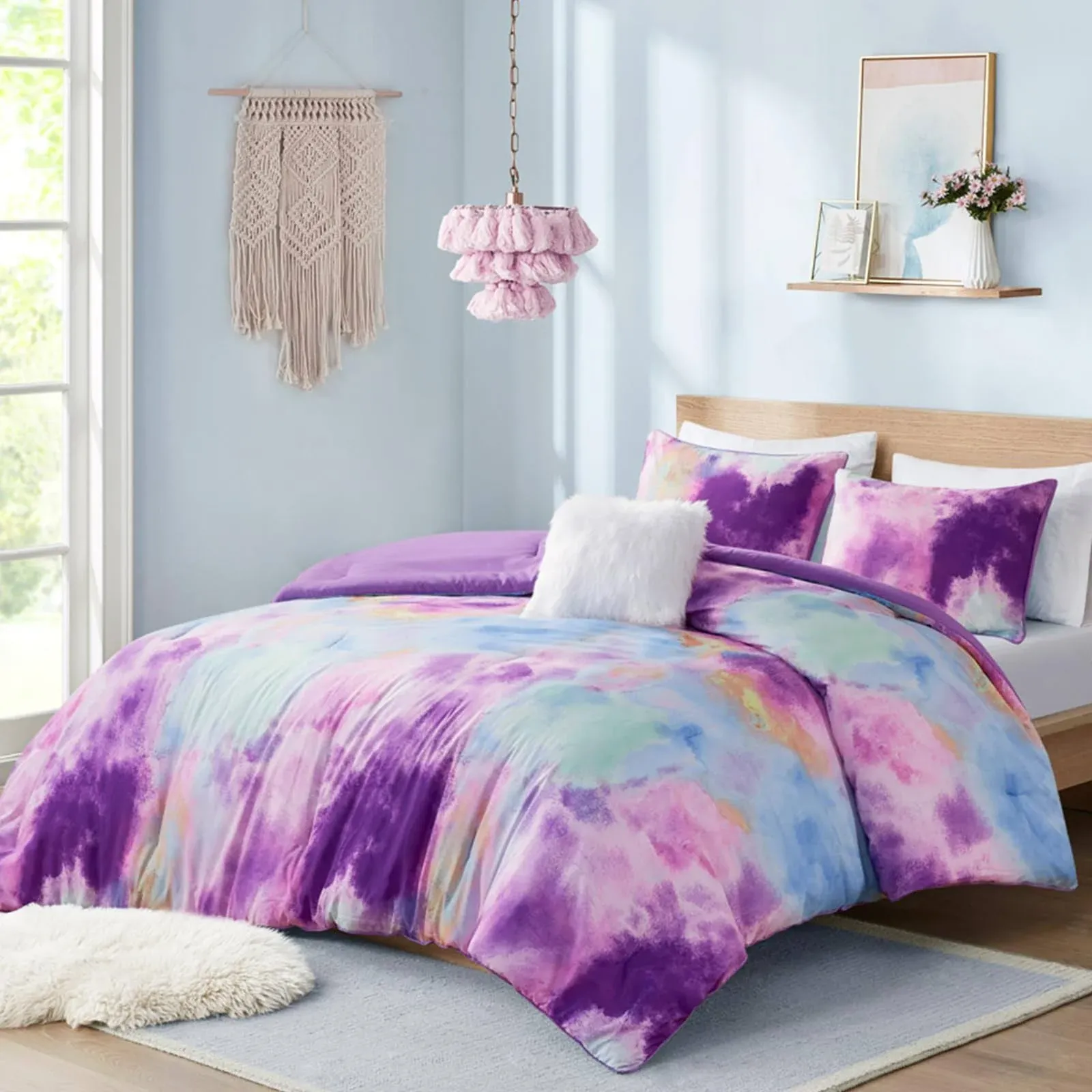 Cassiopeia Watercolor Tie Dye Printed Set with Throw Pillow Intelligent Design