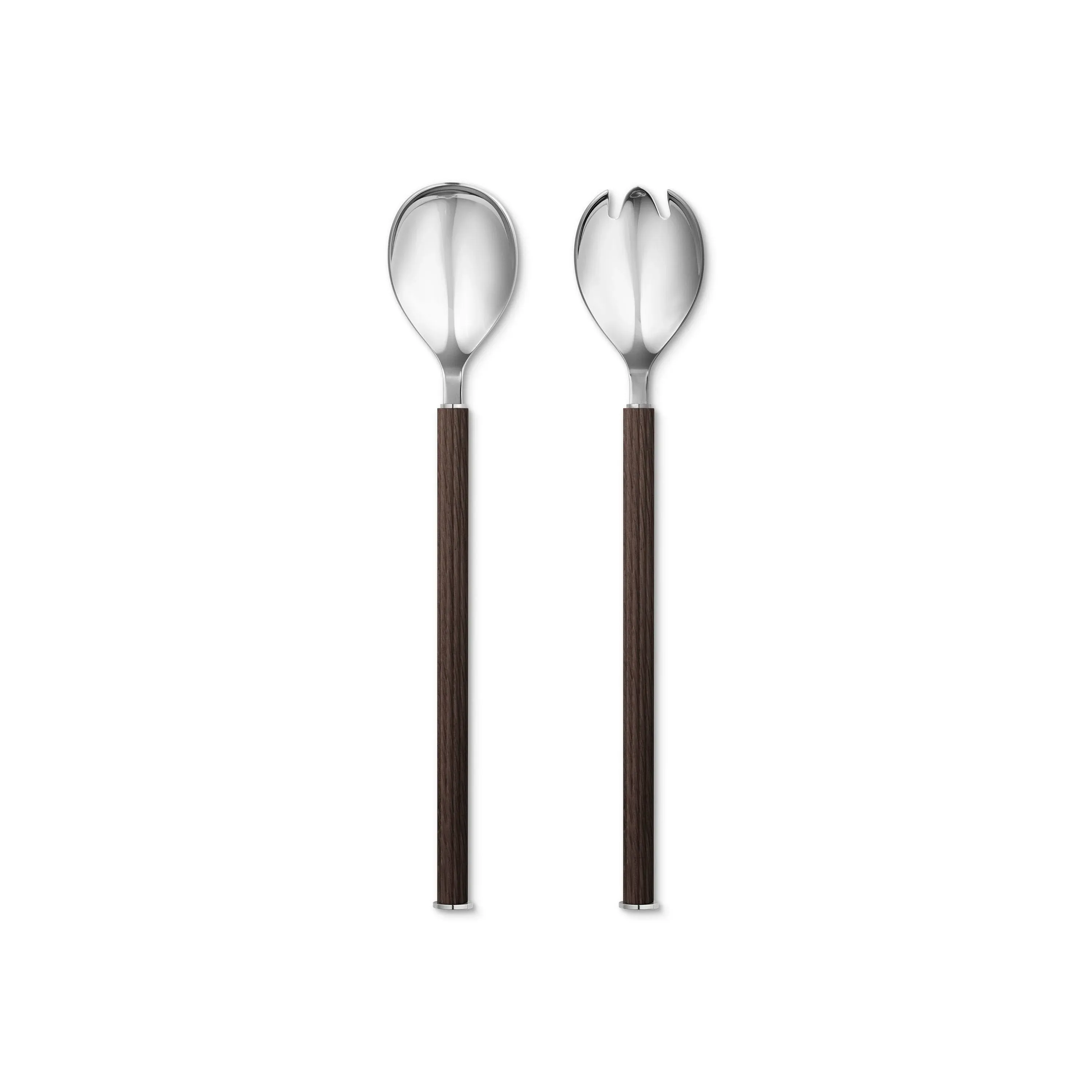 Shop Georg Jensen Bernadotte Wood Salad Serving Set In Silver/ Brown