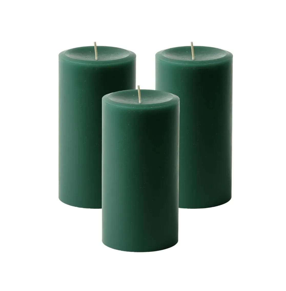 3" x 6" Hand Poured Solid Color Unscented Pillar Candles Set of 3 - (Hunter Green)