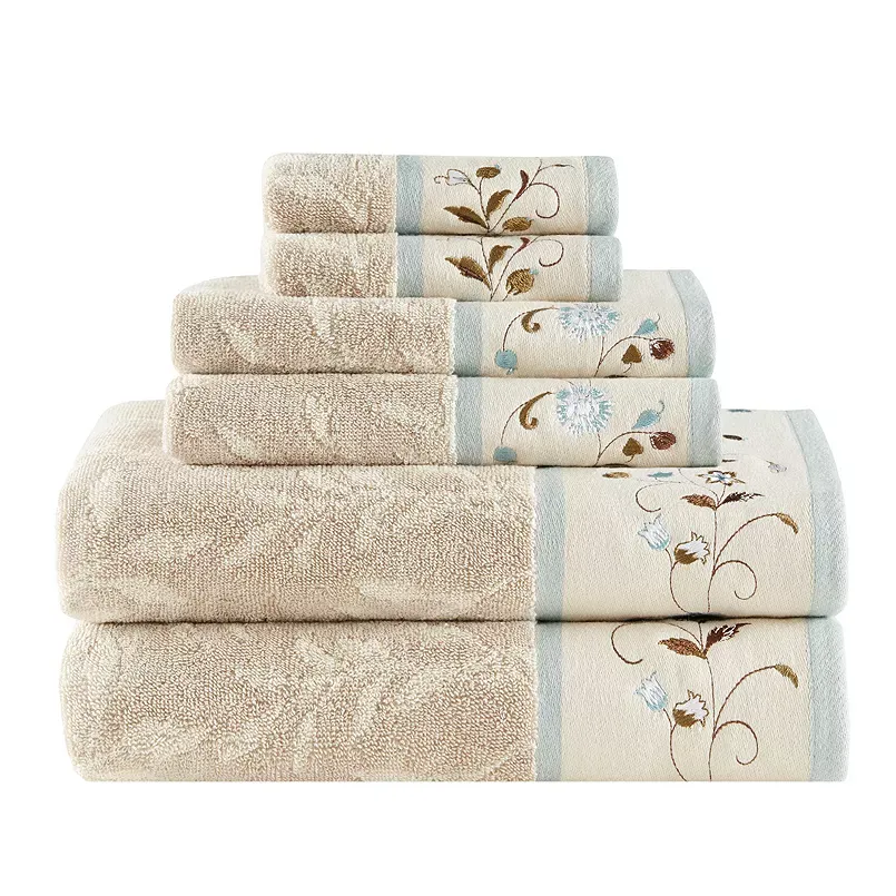 Madison Park Blue Serene Embroidered Cotton Jacquard 6 Piece Towel Set