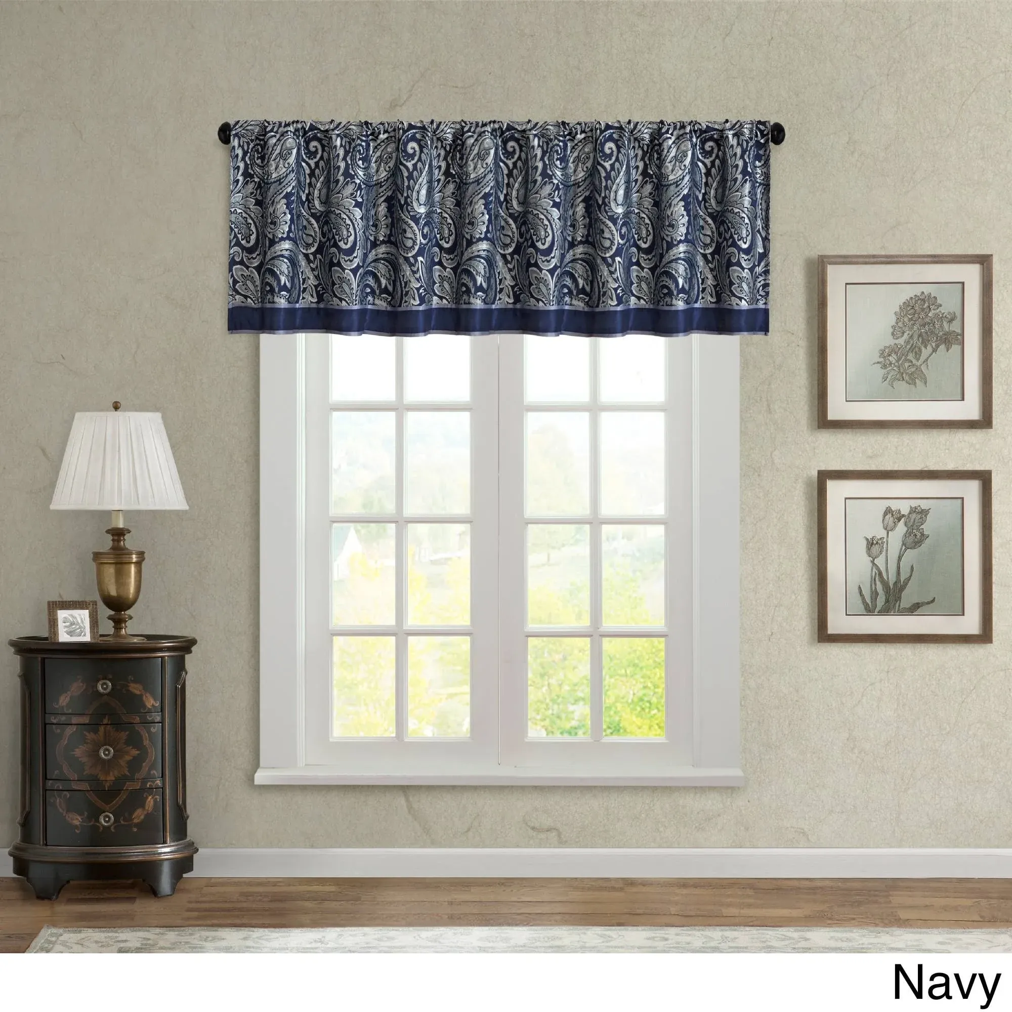 Madison Park Navy Aubrey Jacquard Window Valance