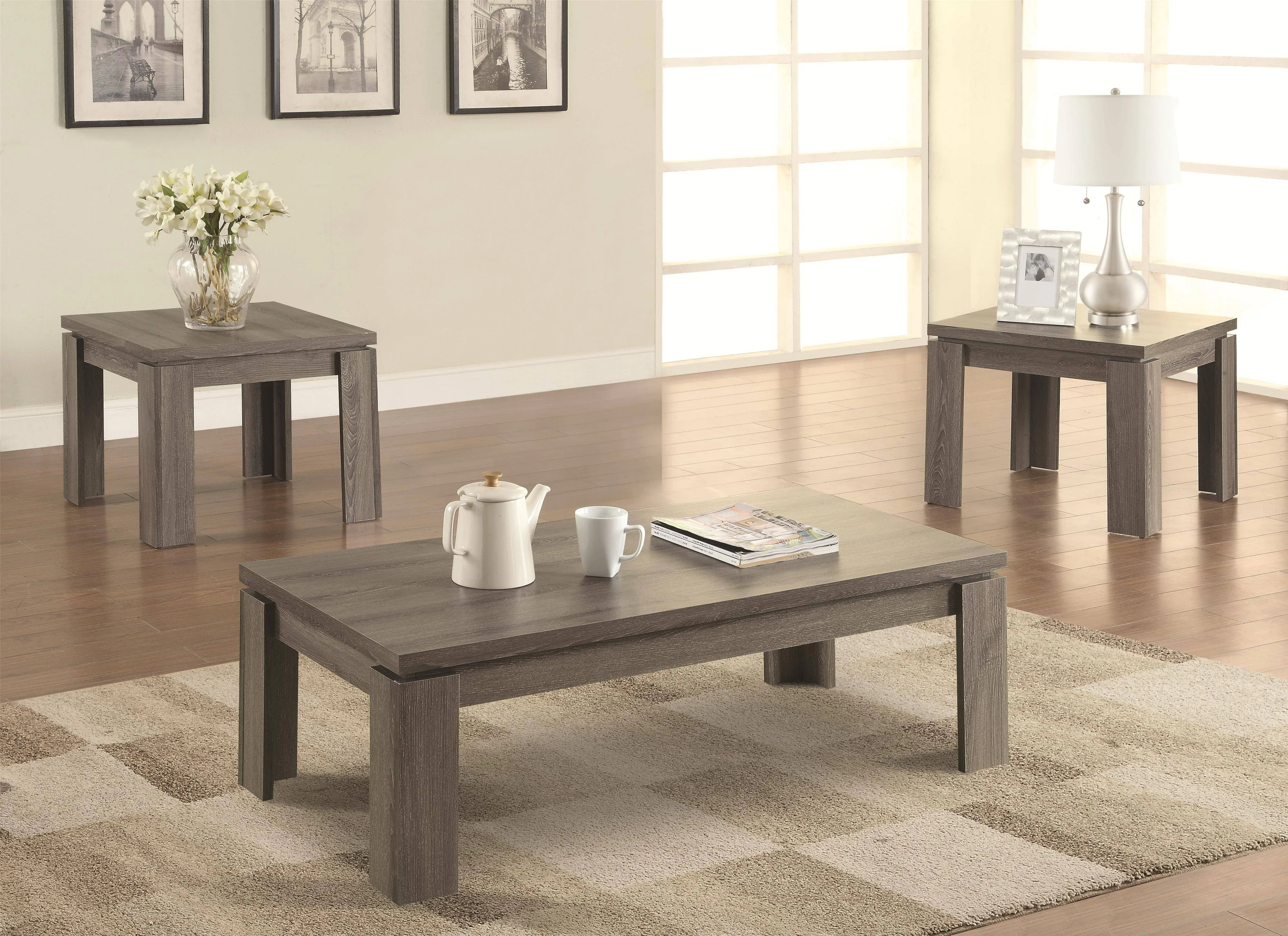 Enormous 3 piece weathered Gray occasional Table set