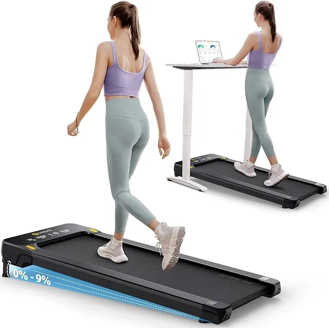 UREVO Walking Pad with Auto Incline, 9% Incline Under Desk Treadmill for Home...