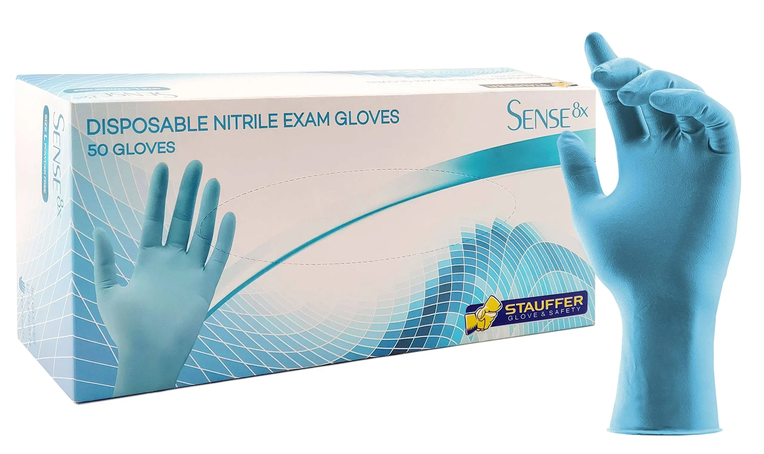 Blue Disposable Nitrile Gloves, 8 mil, Stauffer Sense8, Latex Free, 12" Long Cuff, Powder Free, Tough & Strong - 2XL (Box of 50)