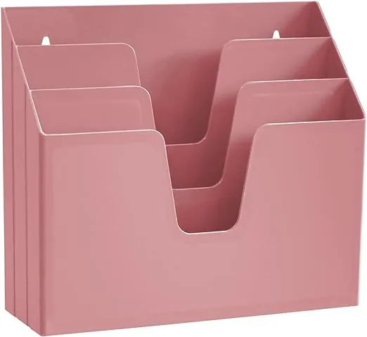 Acrimet Horizontal Triple File Folder Holder Organizer (Solid Pink Color)