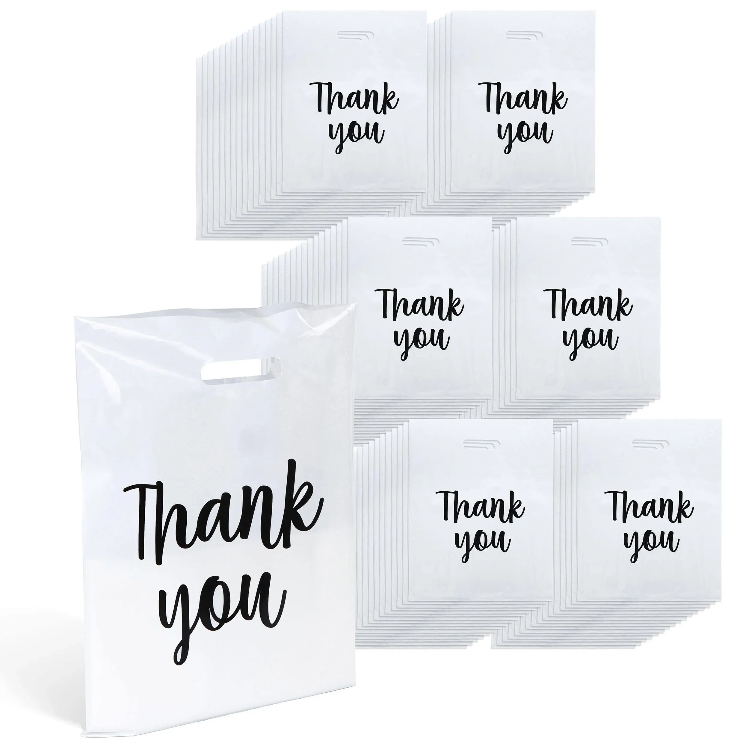 Lot45 Plastic Retail Bags with Handles - 100pk White Plastic Merchandise Bags Bulk 12x15in Boutique Thank You Bags