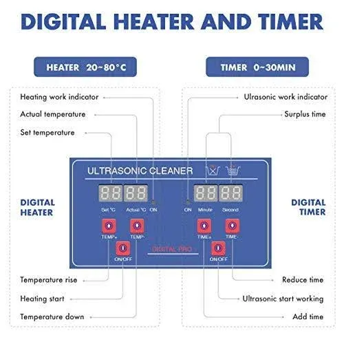 Dareflow Ultrasonic Cleaner 200W Heated Parts Cleaner 2L (1.5L Liquid Capacity) for Small Carburetors Injectors Guns Bullets Brass and Jewelry