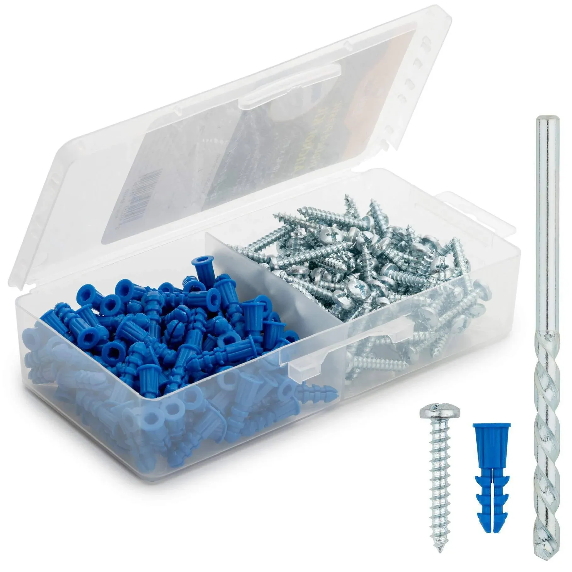 Ribbed Plastic Drywall Anchor Kit with Screws and Masonry Drill Bit,