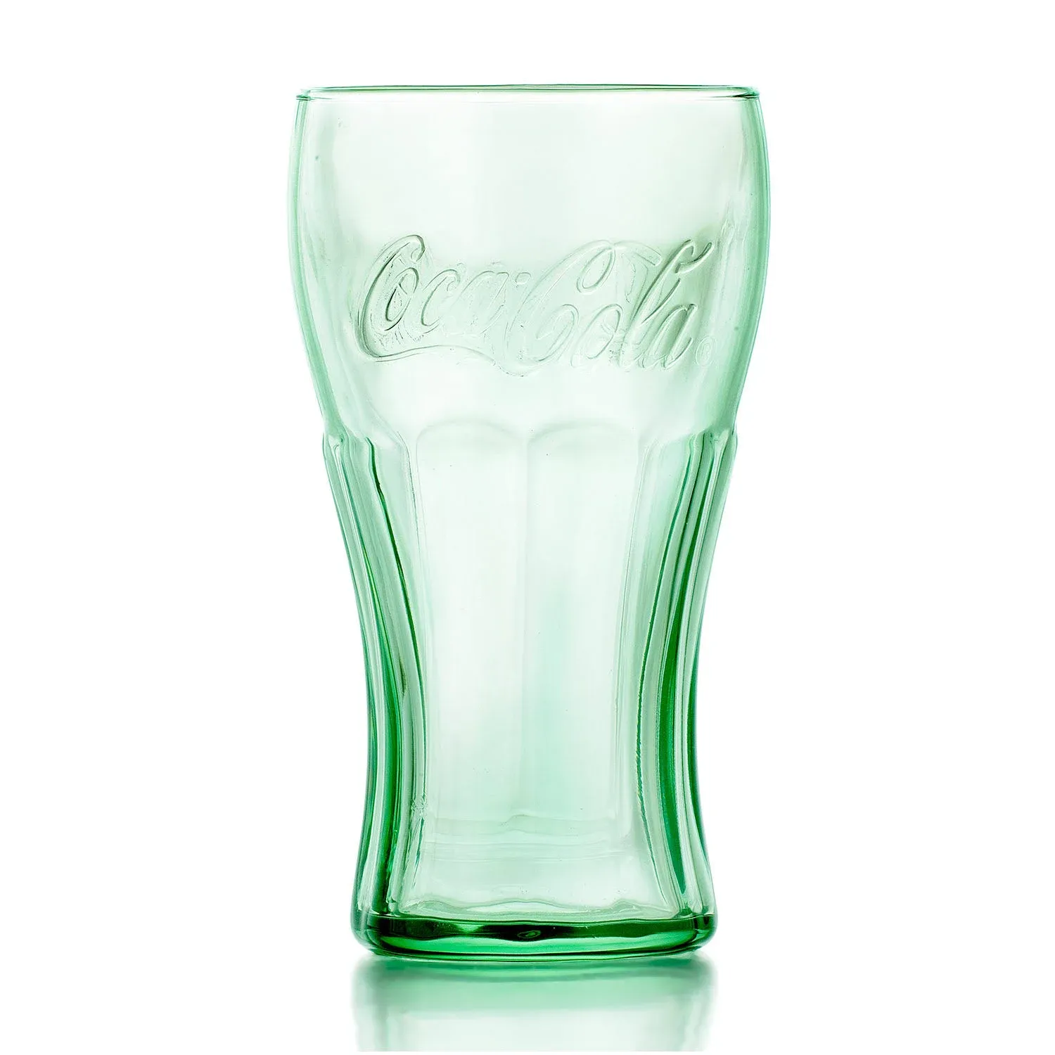 Coke Glass Genuine Coca-Cola Green Large 6&#034; Tall Glasses Cup Vintage 16 OZ NEW