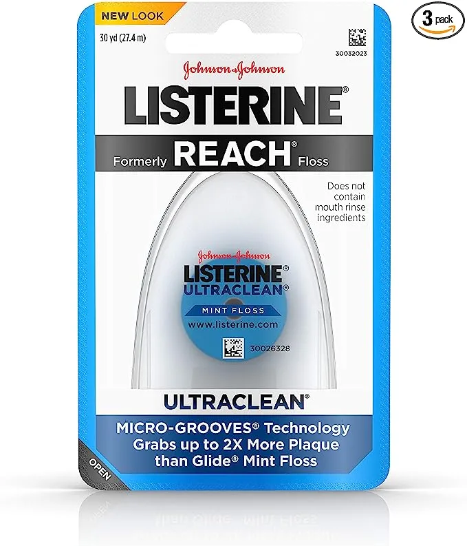 Listerine Ultraclean Waxed Mint Dental Floss Bundle | Effective Plaque Removal, Teeth & Gum Protection | Shred-Resistant , PFAS FREE | 30 Yards, 6 Pack ( Packaging may vary )