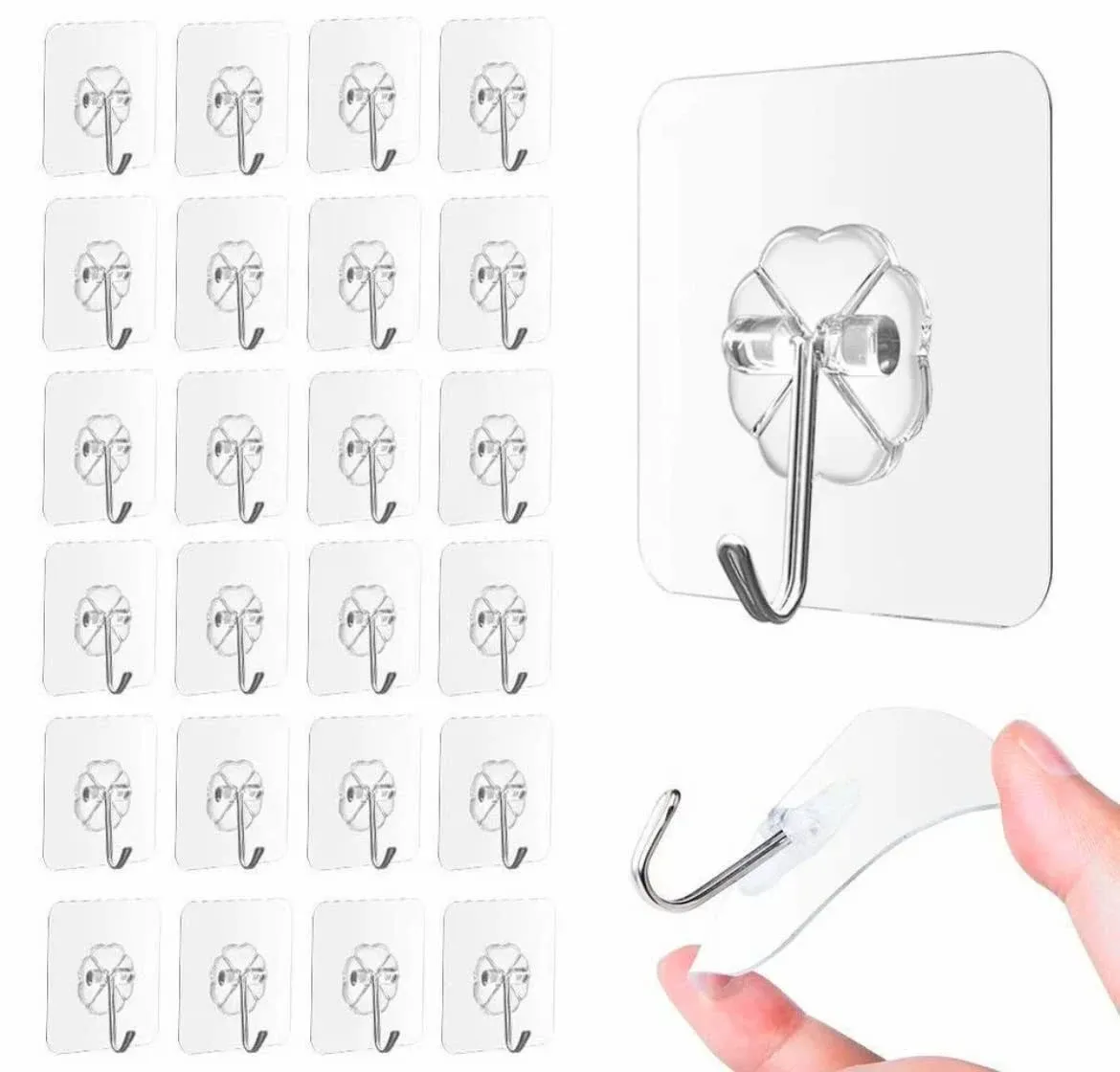 33lbs Adhesive Hooks for Hanging on Wall or Ceiling Heavy Duty Clear Damage F...