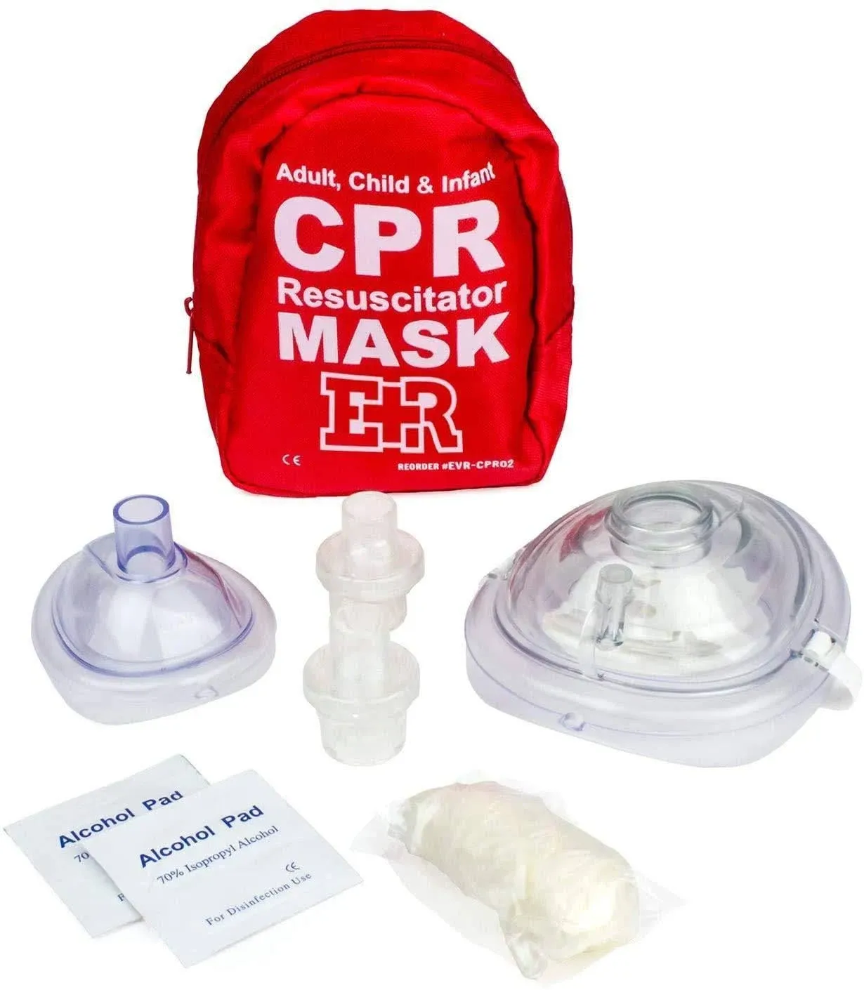 Ever Ready First Aid Adult and Infant CPR Mask Combo Kit with 2 Valves with Pair of Vinyl Gloves & 2 Alcohol Prep Pads - Red