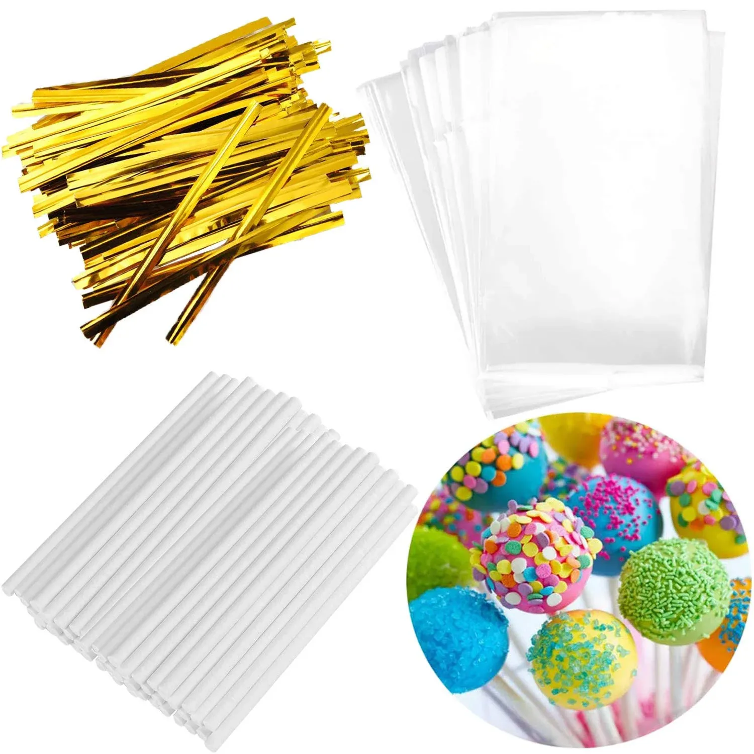 300pcs Lollipop Cake Pop Treat Bag Set Including 100pcs Parcel Bags, 100pcs ...