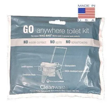 12 Pack GO Anywhere Lightweight Portable Toilet Refill Kit for Camping, Hiking, Backpacking w/ 12 Toilet Waste Kits (Waste Bag with Poo Powder, Zip-Close Storage Bag, Toilet Paper & Moist Towelette)