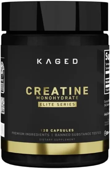 Kaged CREATINE MONOHYDRATE Elite Capsules| Unflavored| Muscle Recovery and Growth Supplement for Men & Women | Vegan | Easily Digestible | Gluten Free | No Sugar Added