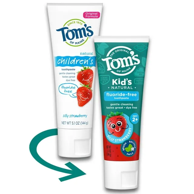 Tom's of Maine, Pasta dental natural para niños, Sin fluoruro, De 2 años en adelante, Fresa divertida, 144 g (5,1 oz)