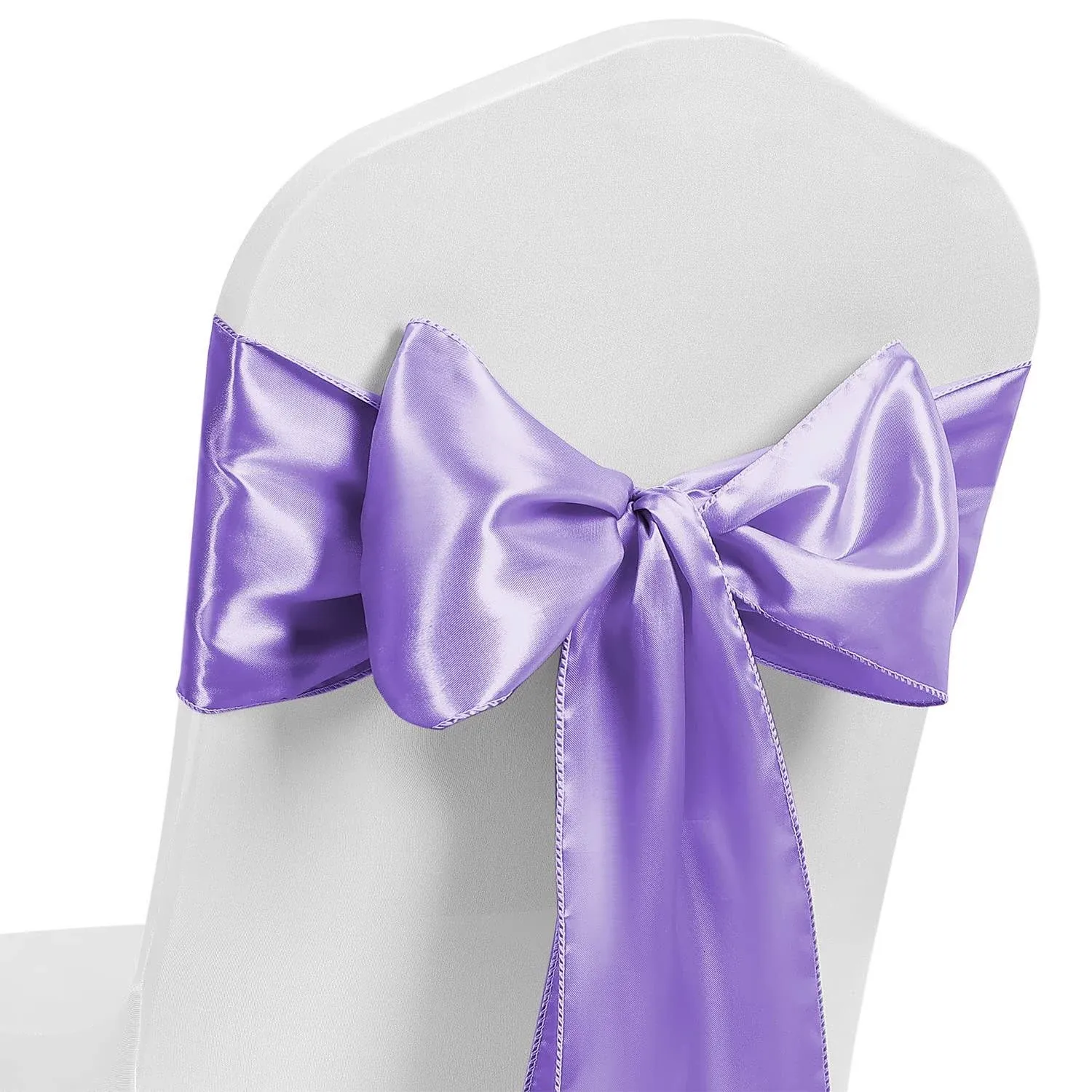 MAGTOWNE Lavender Satin Chair Sashes Ties 50 Pack Universal Ribbon Knots Chai...