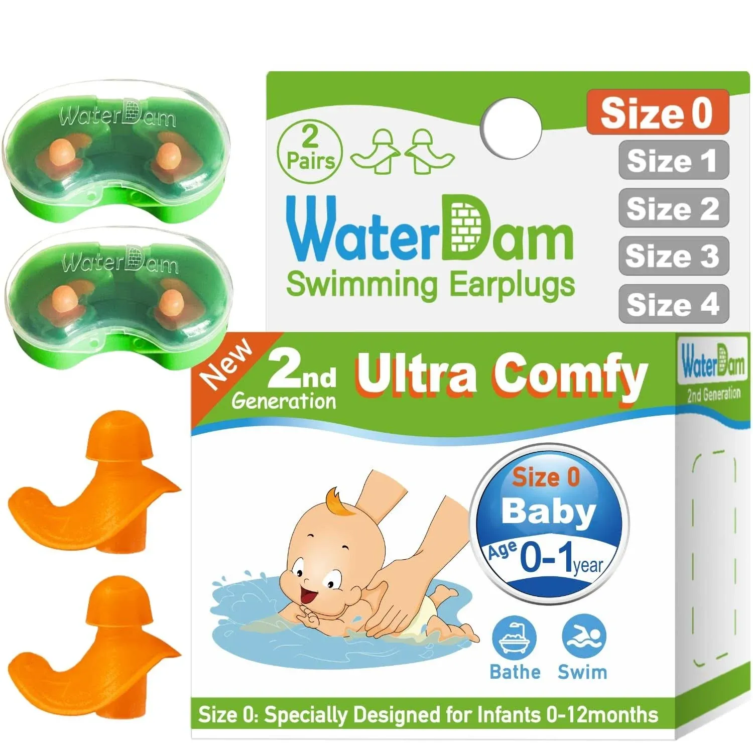 WaterDam Swimming Ear Plugs Great Waterproof Ultra Comfy Earplugs Prevent ...