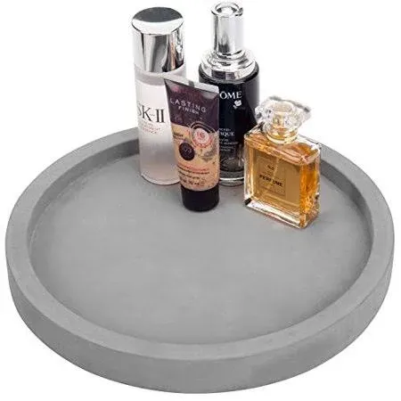 11-inch Modern Gray Concrete Round Bathroom Vanity Tray,