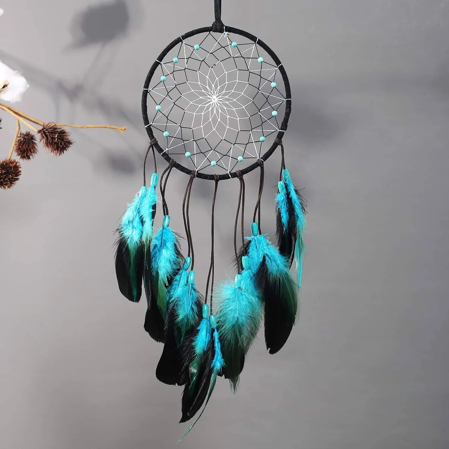 Blue Dream Catchers Handmade, Boho Traditional Circular Net for Wall Hanging Decor, Bedroom Kids, Home Decoration, Art Ornament Craft Gift