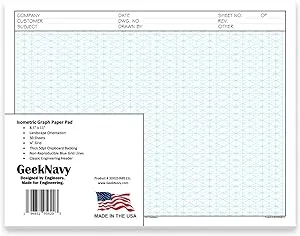 8.5&#034; x 11&#034; Isometric Graph Paper Pad, 50 Sheets, Landscape - 0.25&#034; Grid, 1-Pack